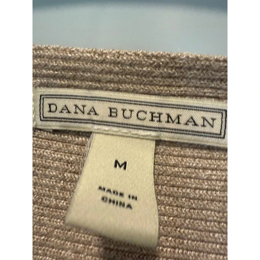 Dana Buchman Tan Metallic‎ Ribbed Open Front Lagenlook Cardigan Sweater Womens